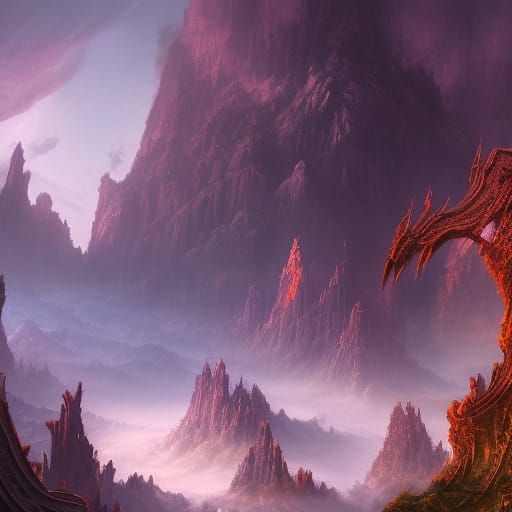 Fantastical Mountain Landscape in Detailed Matte Painting