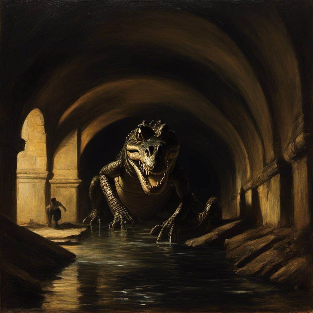 Crocodile in Sewers: Dramatic Chiaroscuro