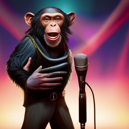 Chimpanzee Performer in Colorful Theater: Hyperrealistic Spl...