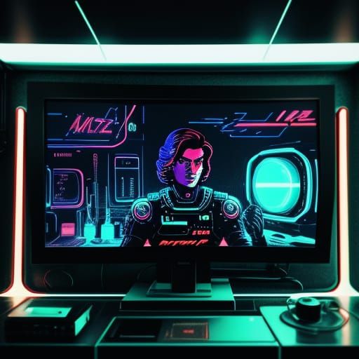 Retro-Futuristic TV Viewing in Neon Noir Style