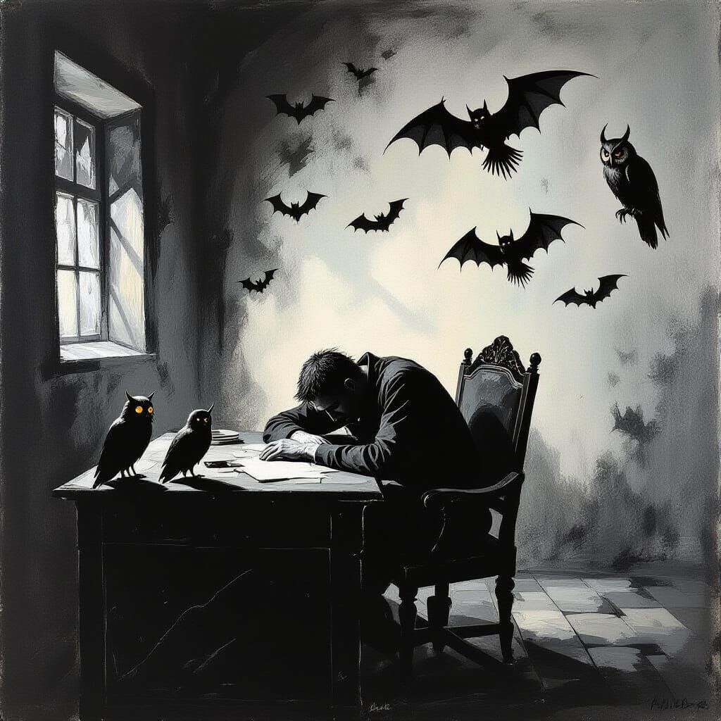 Haunting Figure in Apocalyptic Interior