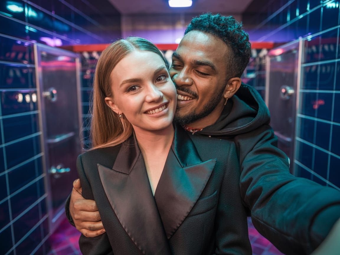Intimate Moment: French Lady and Rapper in Nightclub
