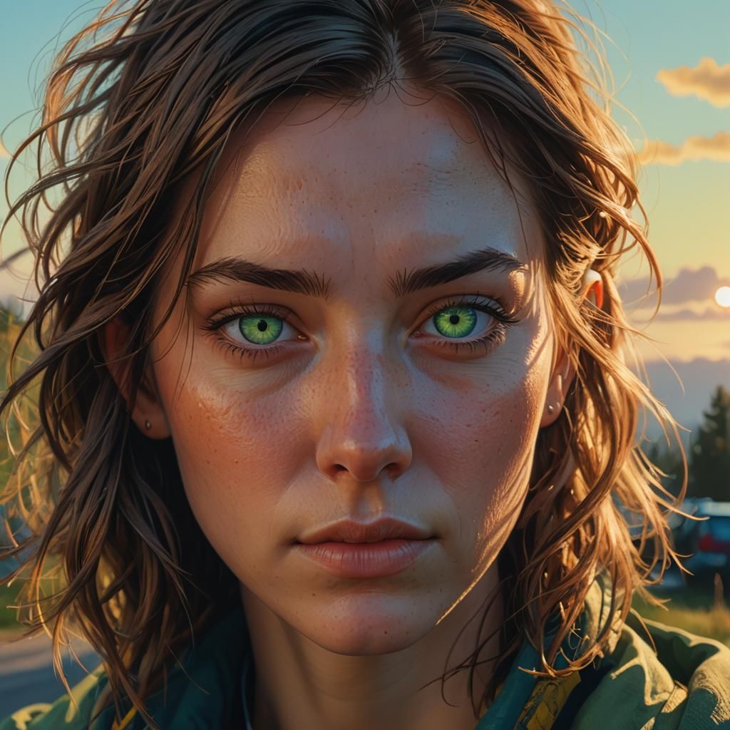 Green Eyed Girl Portrait in Digital Art Style