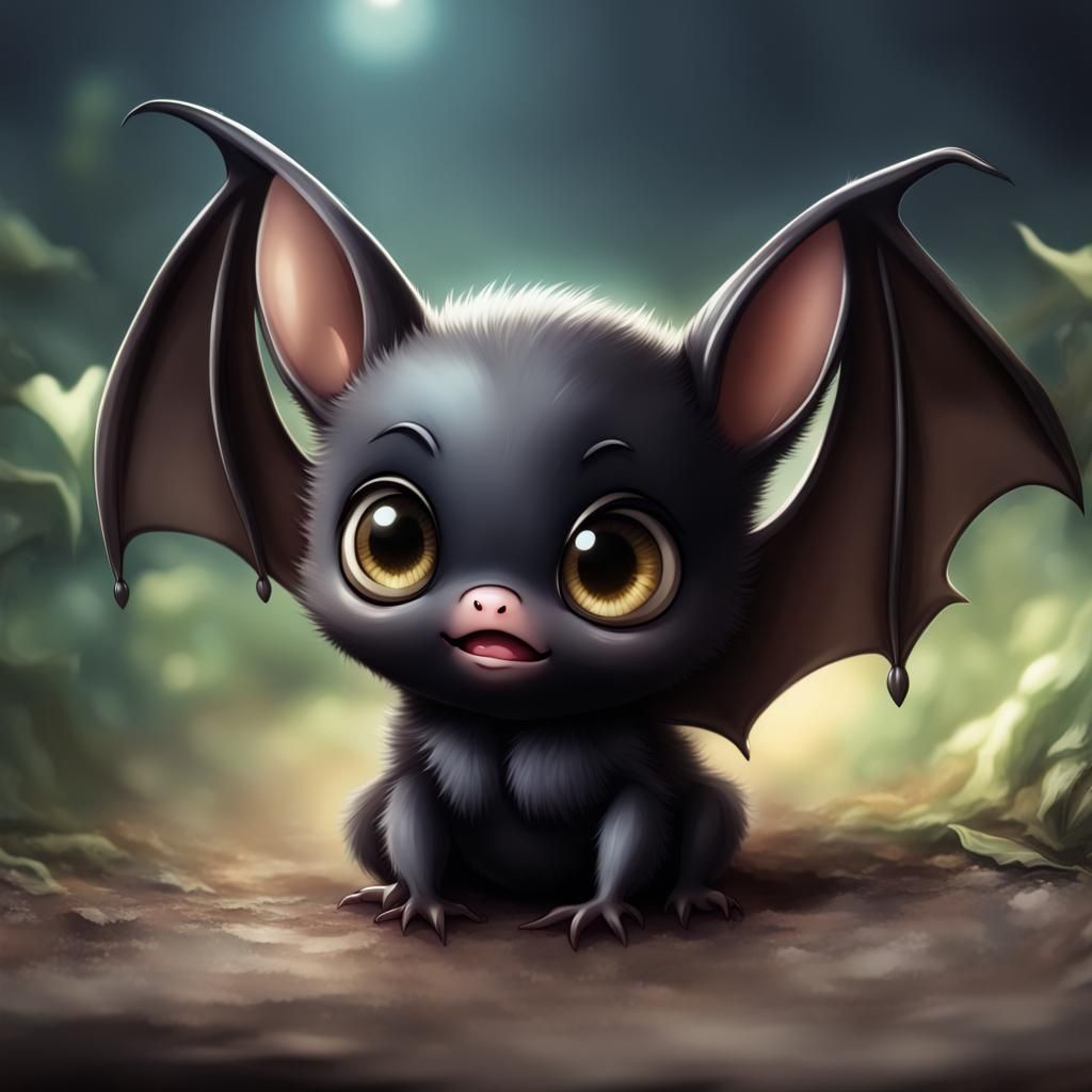 Adorable Baby Bat with Mother: Detailed Matte Painting