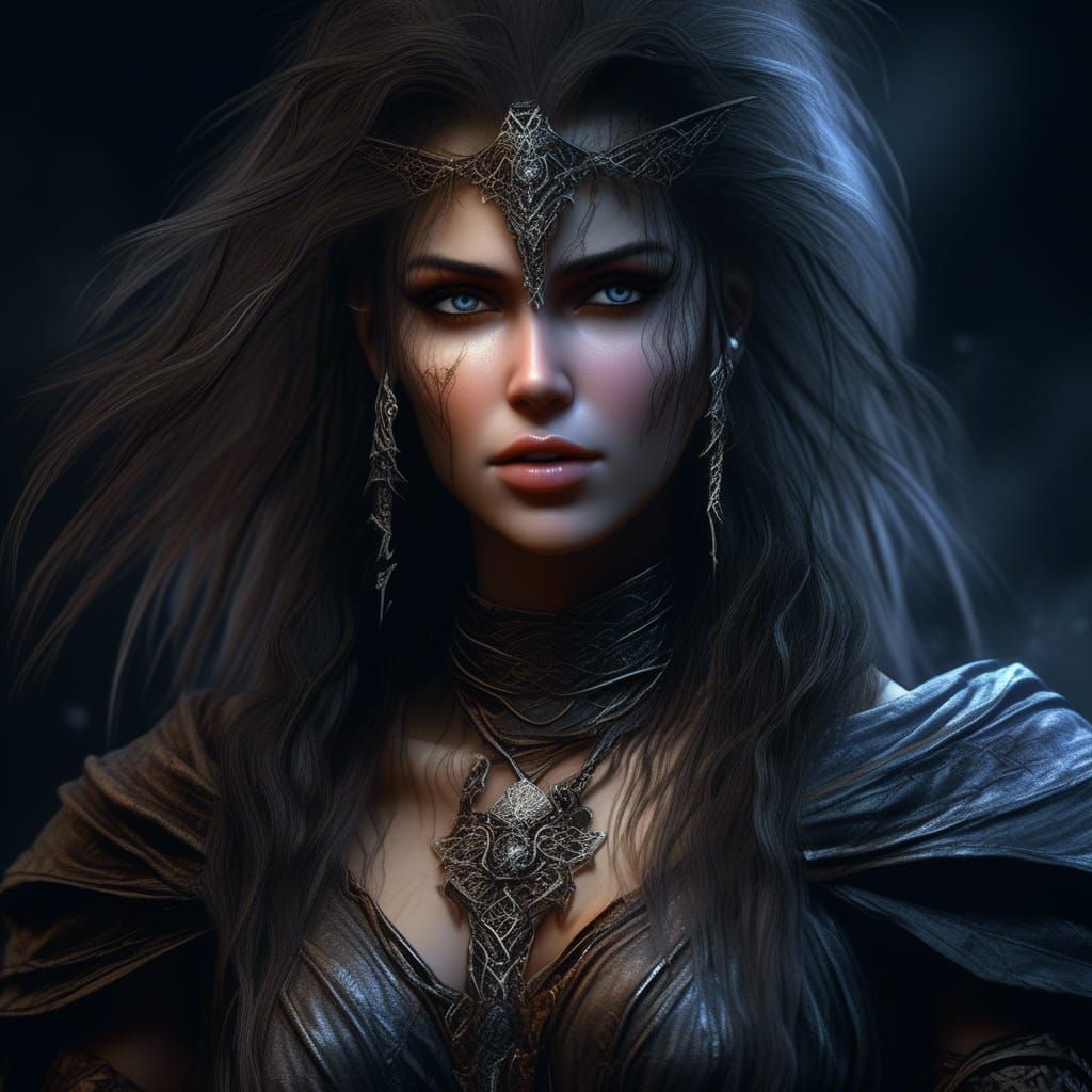 Dark Fantasy Female Mage in 80s Style