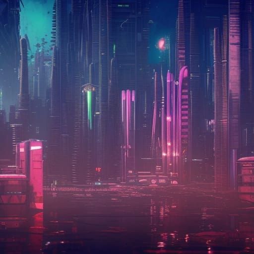 Grungy Neon Cityscape at Night in Star Wars Style