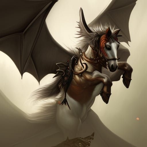 Winged Horse Hybrid: Fantasy Art Illustration