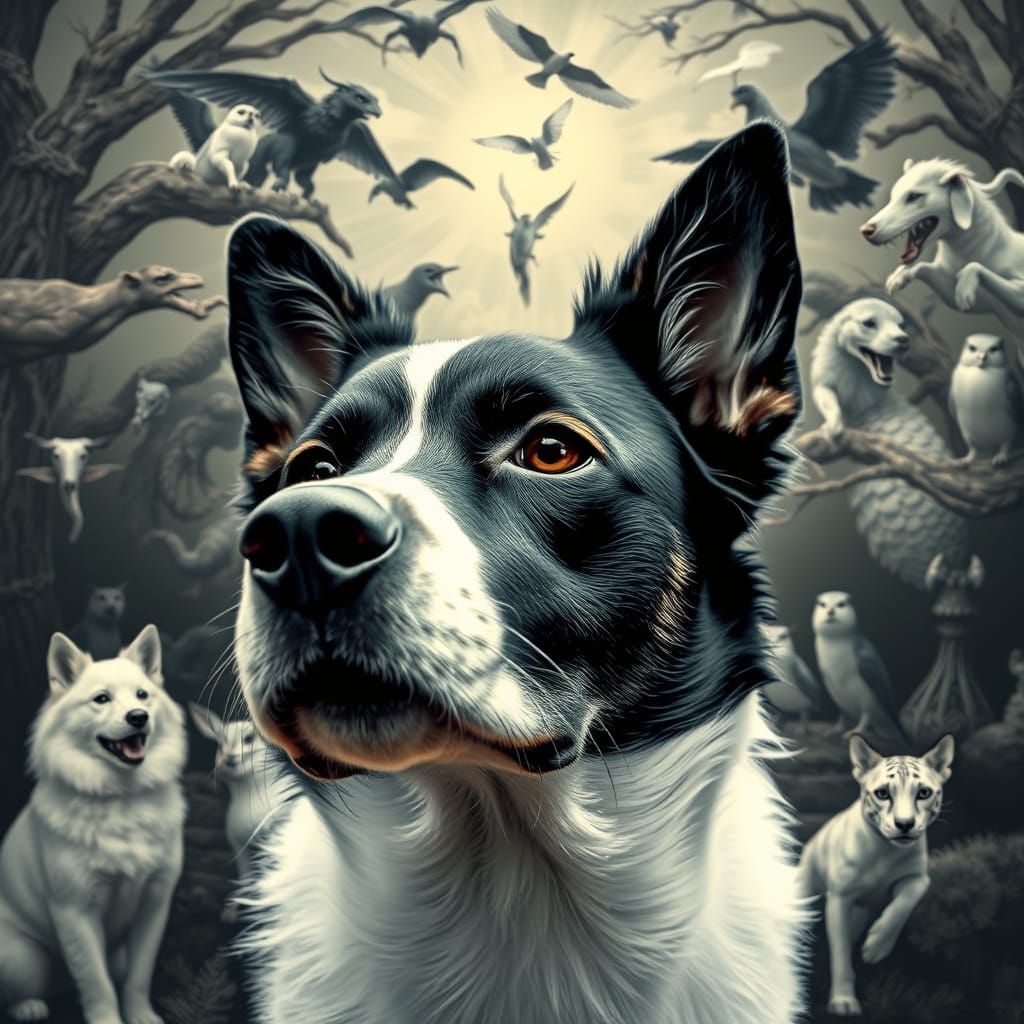 Hyper-Realistic Dog Portrait in Fantastical Matte Painting