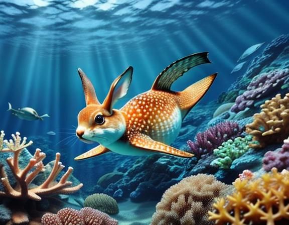 Cute Starfish Hare Swimming Underwater