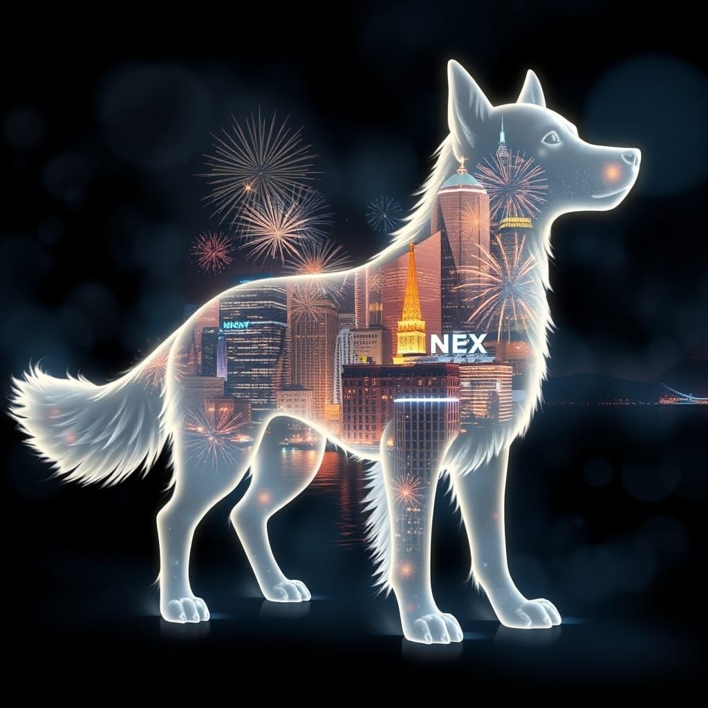 New Year City Inside Dog Silhouette