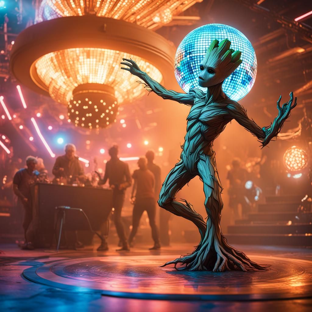 Groot Dancing Under a Disco Ball