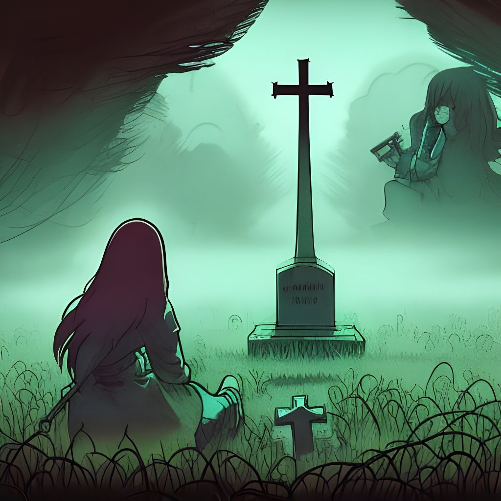 Misty Graveyard Vigil in Digital Ink Style