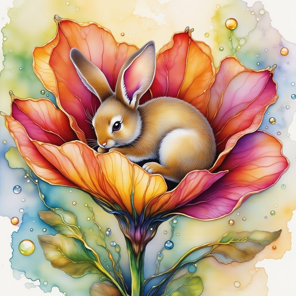 Whimsical Bunny in a Dreamy Floral Scene