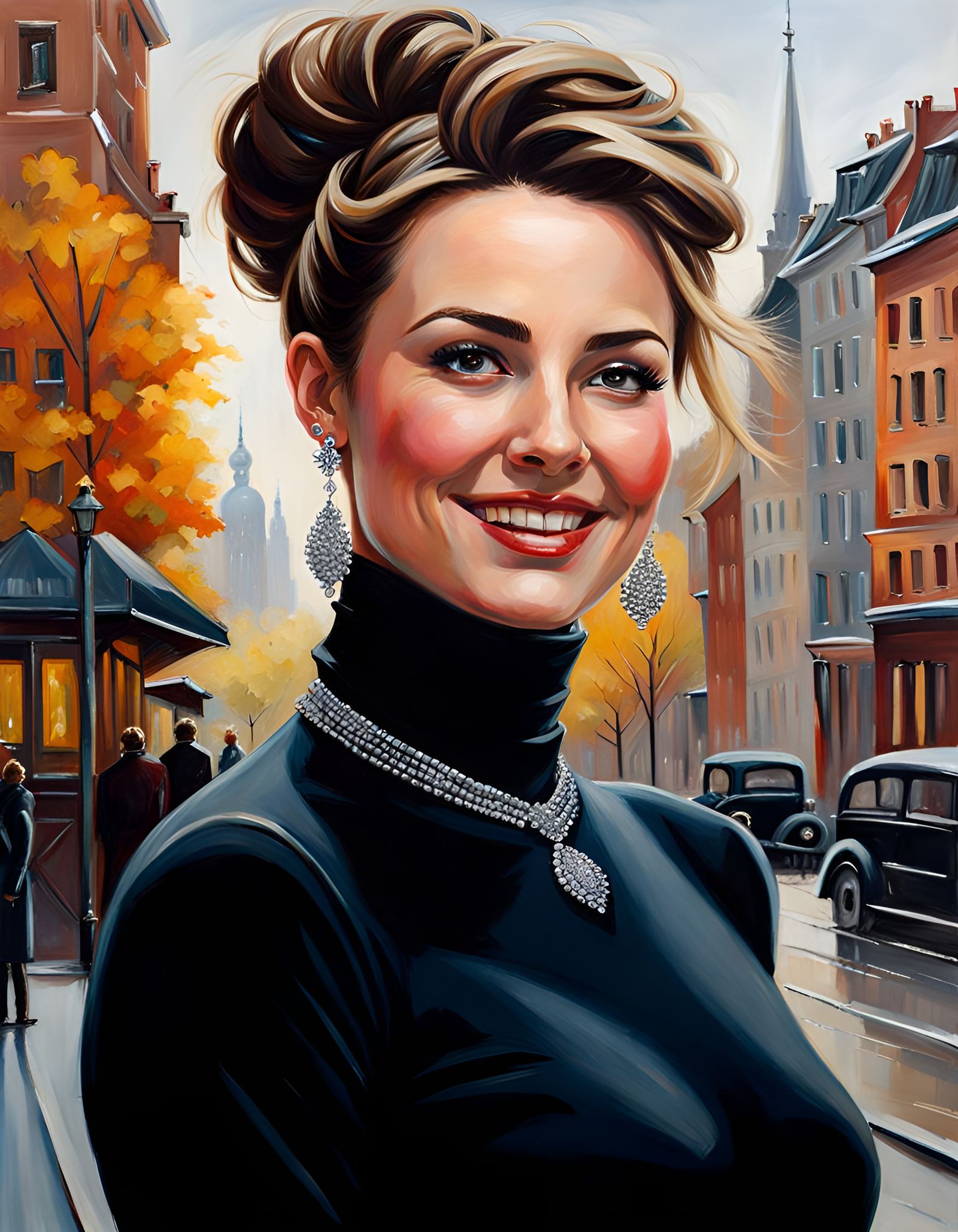 Elegant Brunette Portrait in Oil Painting Style