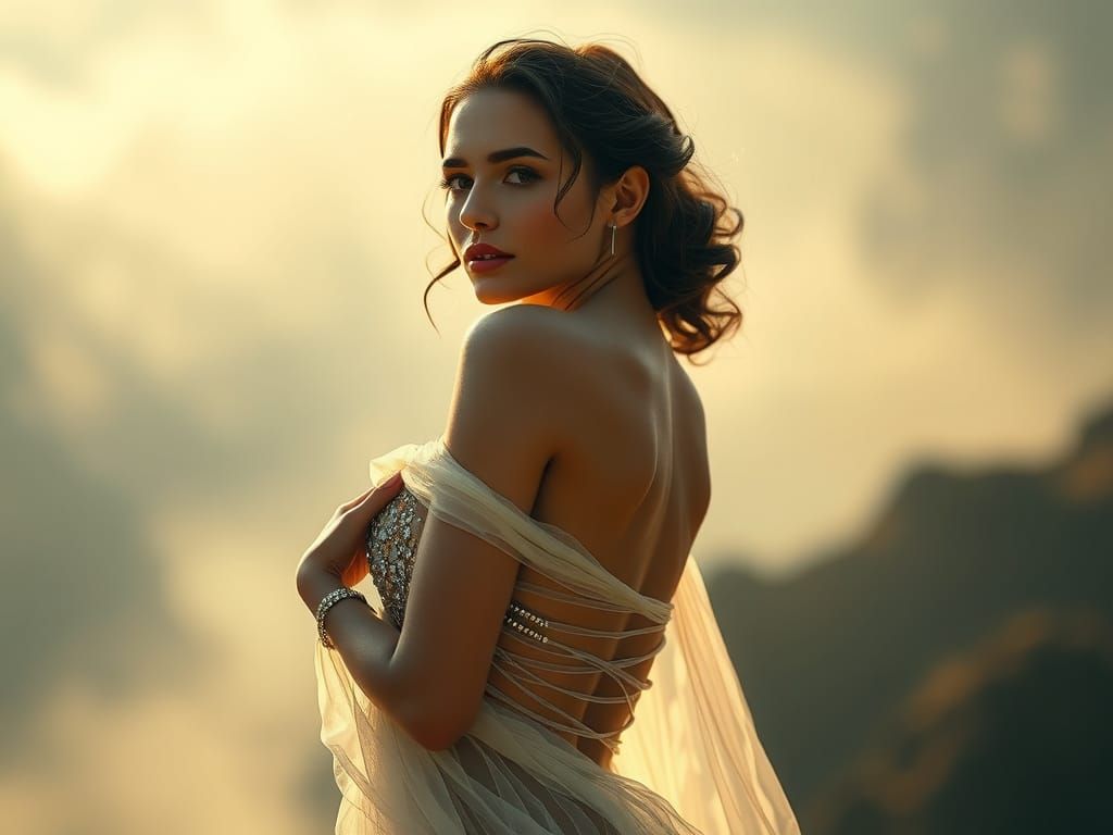 Ethereal Goddess in Hyper-Realistic Futuristic Landscape