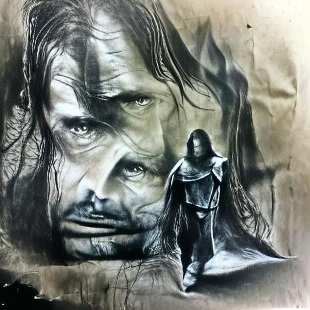 Aragorn Film Still in Charcoal Drawing Style