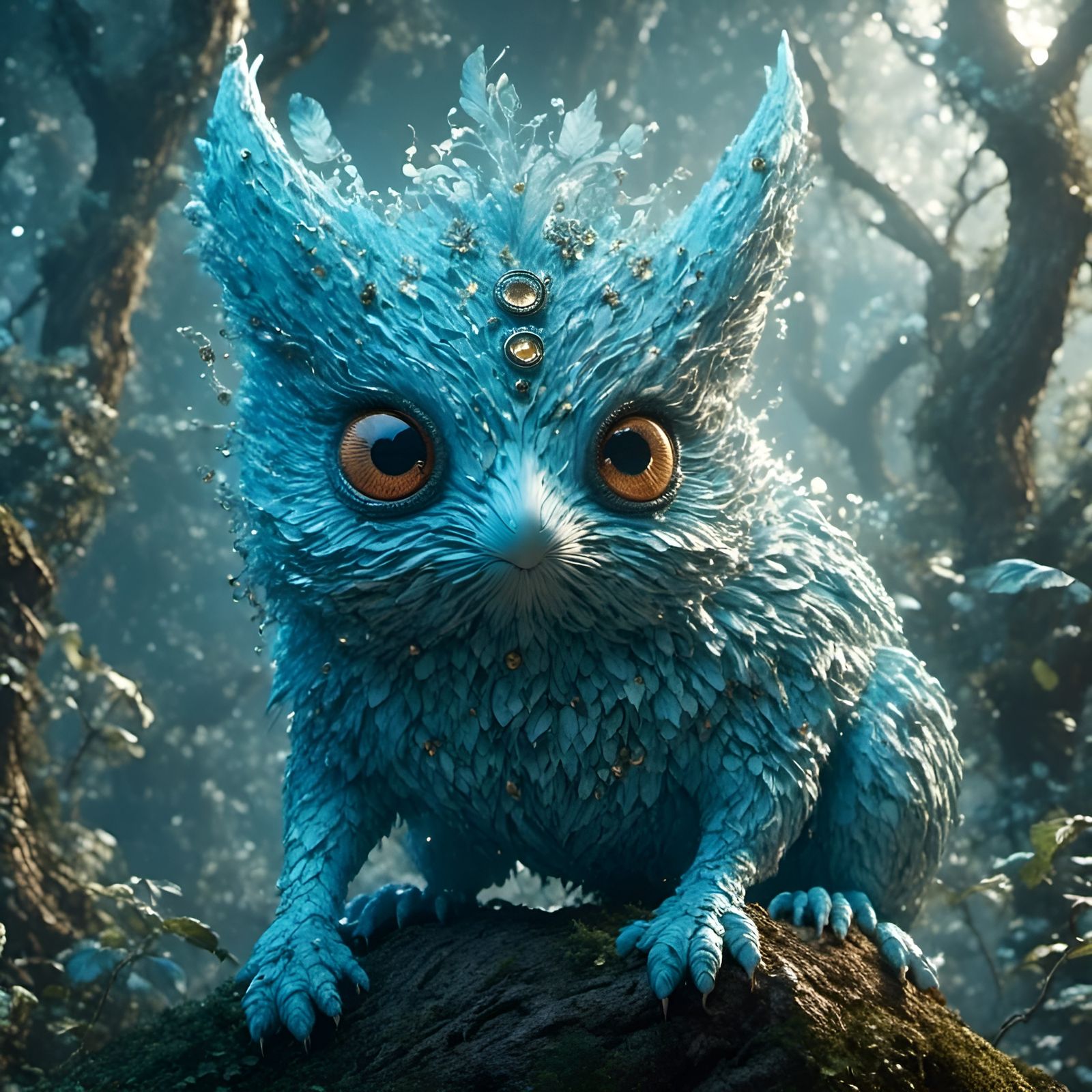 Pastel Sky Creature in Photorealistic Forest