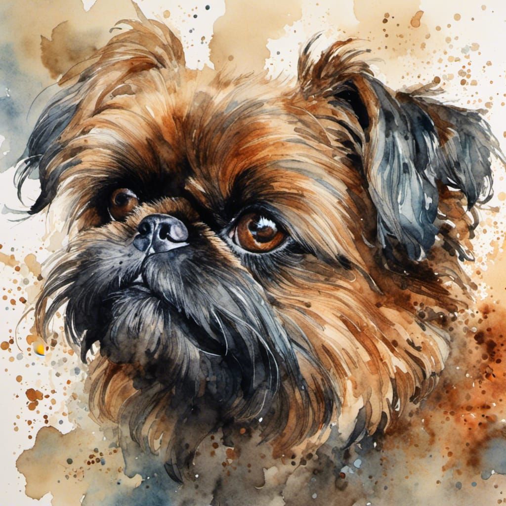 Watercolor Brussels Griffon Dog Portrait