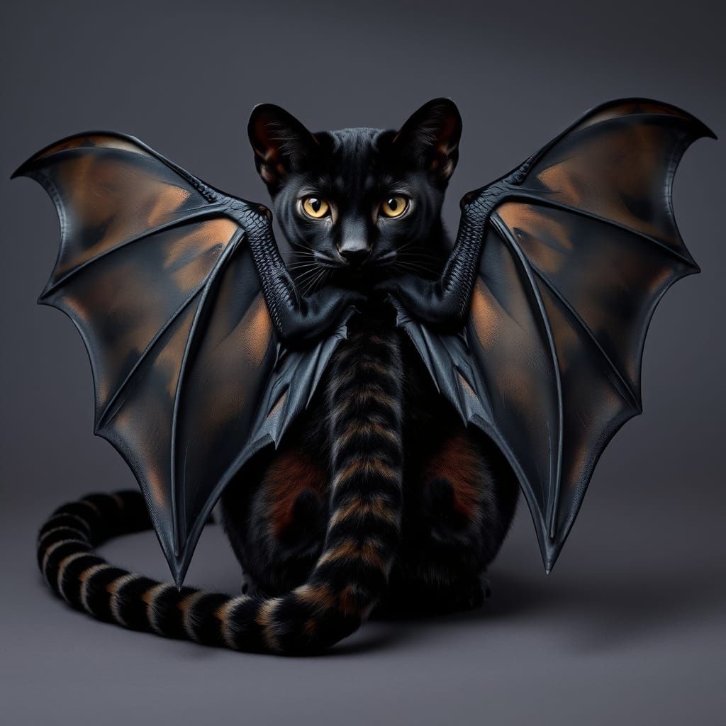 Mysterious Dark Clouded Leopard with Iridescent Wings and Le...