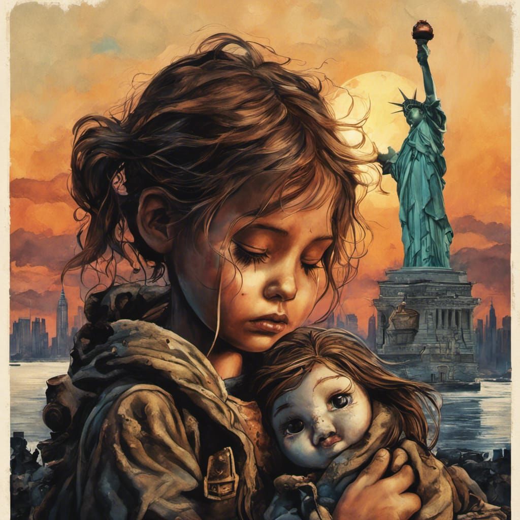 Crying Girl in Post-Apocalyptic New York Sunset