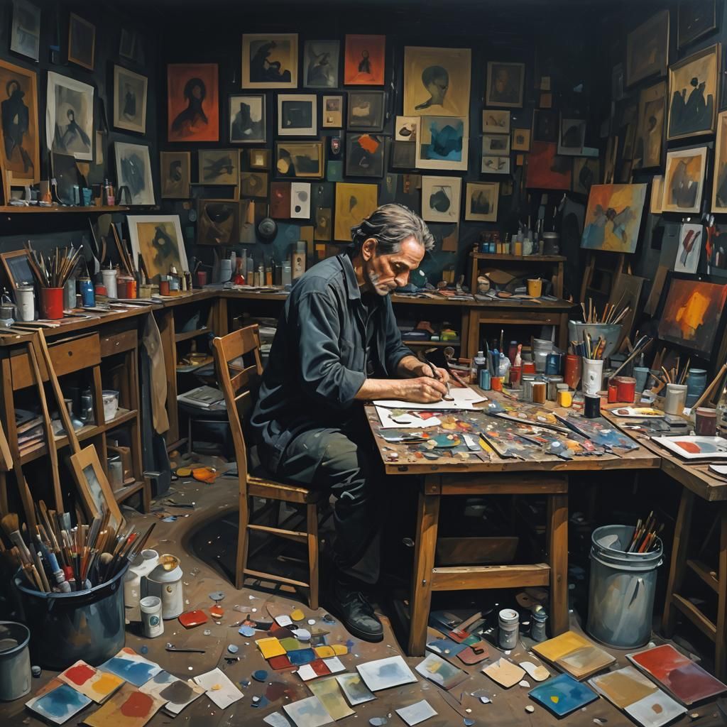 Melancholic Surrealism: Artist in a Dark Room