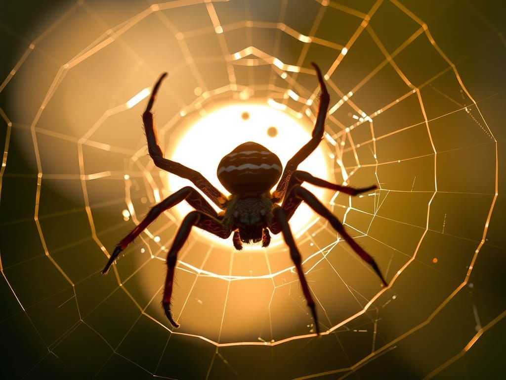 Macro Photograph of Black Spider in Web