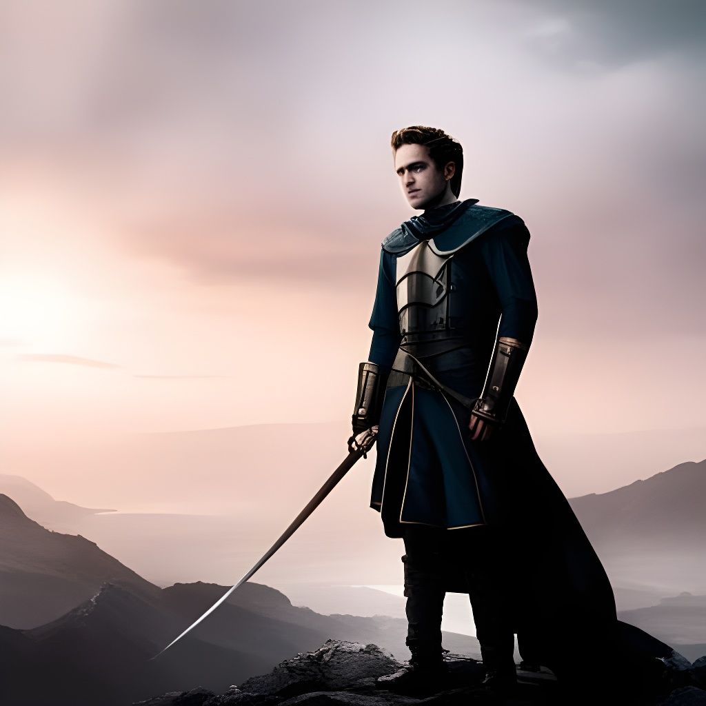 Fantasy Sci-Fi Hero on Ridge with Saber