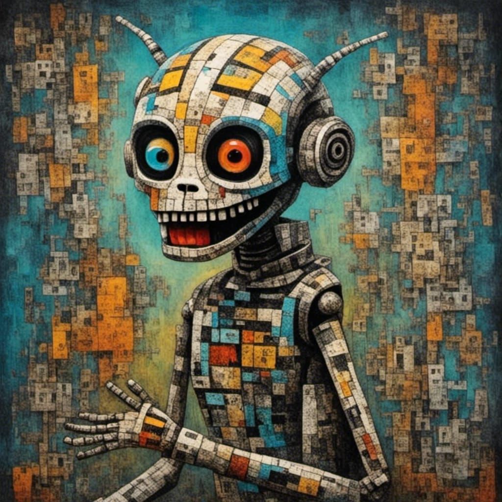 Asian Android in Dubuffet Dolls Style