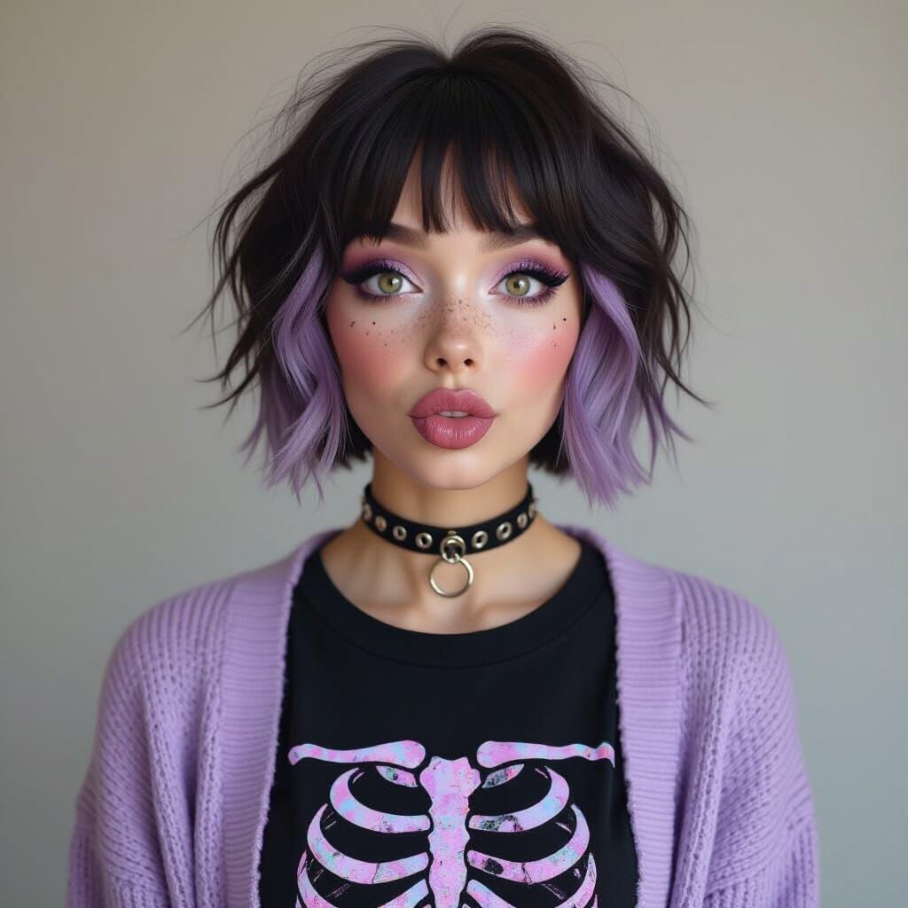Pastel Goth Girl Portrait with Playful Expression