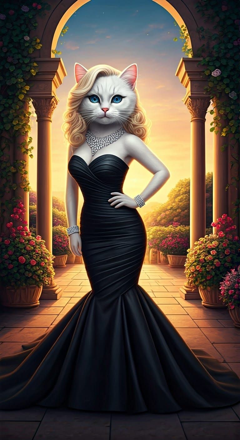 Glamorous Kitten in Evening Gown Portrait