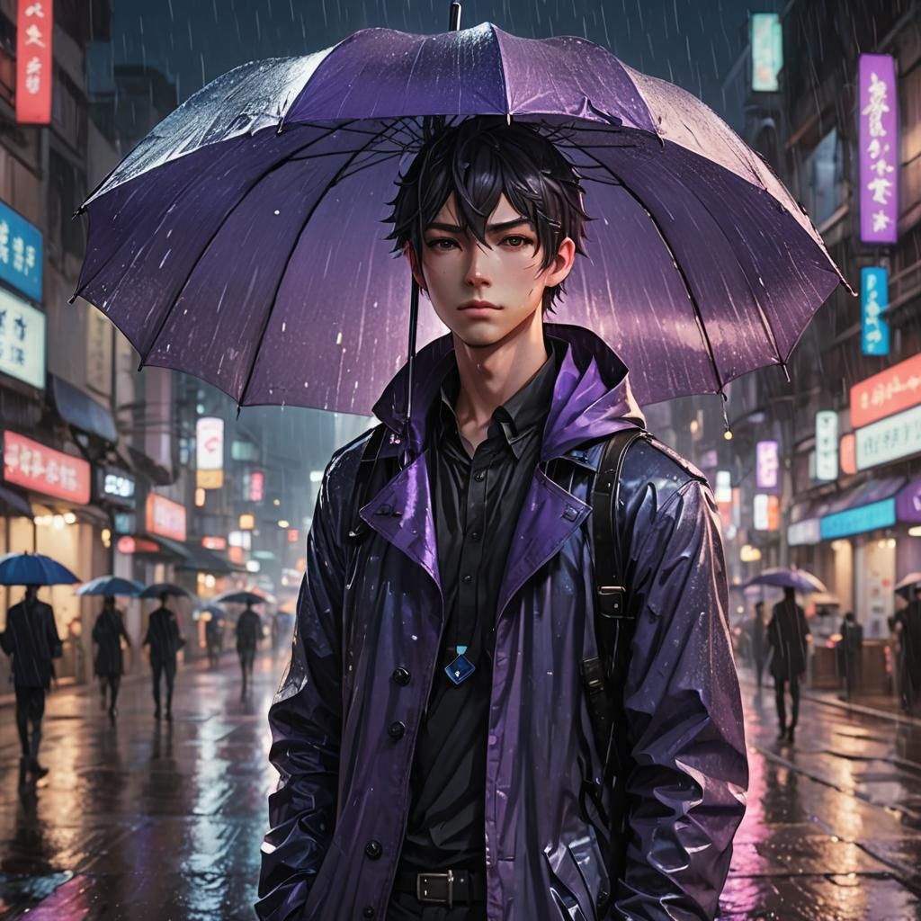Rainy Night Anime Portrait in Genshin Impact Style