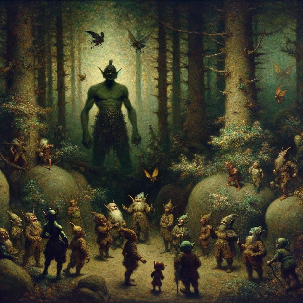 Brawny Elf in Enigmatic Forest, Impressionistic Style