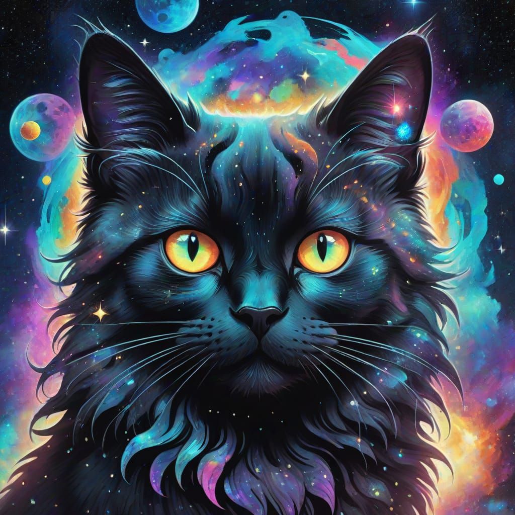 Surreal Cosmic Cat in Holographic Astral Style