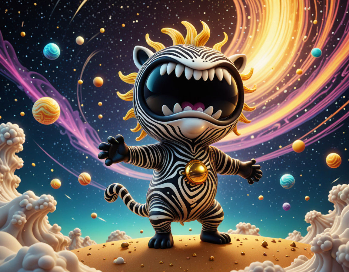 Cyberpunk Zebra Alien Rides Comet