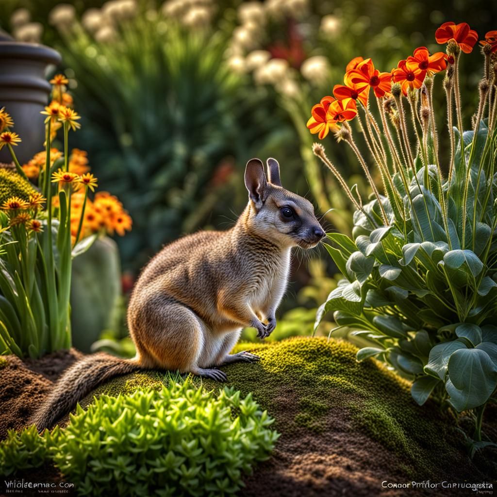 Hybrid Wildlife in Serene Garden Setting, Concept Art