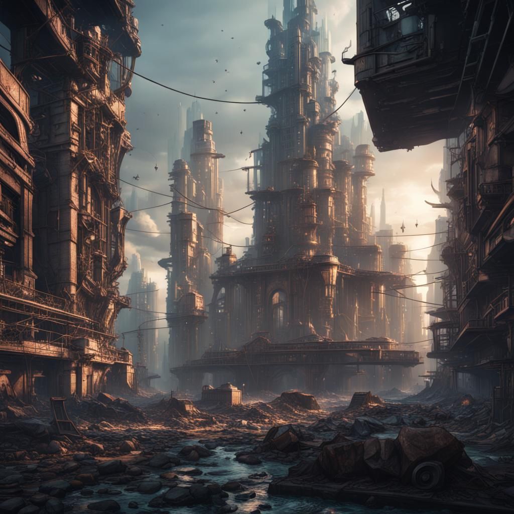 Dystopian City in Detailed Matte Painting