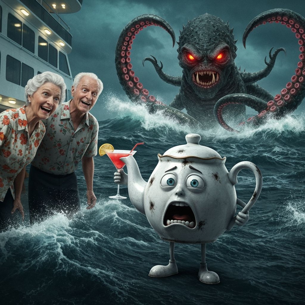 Horrified Teapot Versus Kraken on Cruise Ship