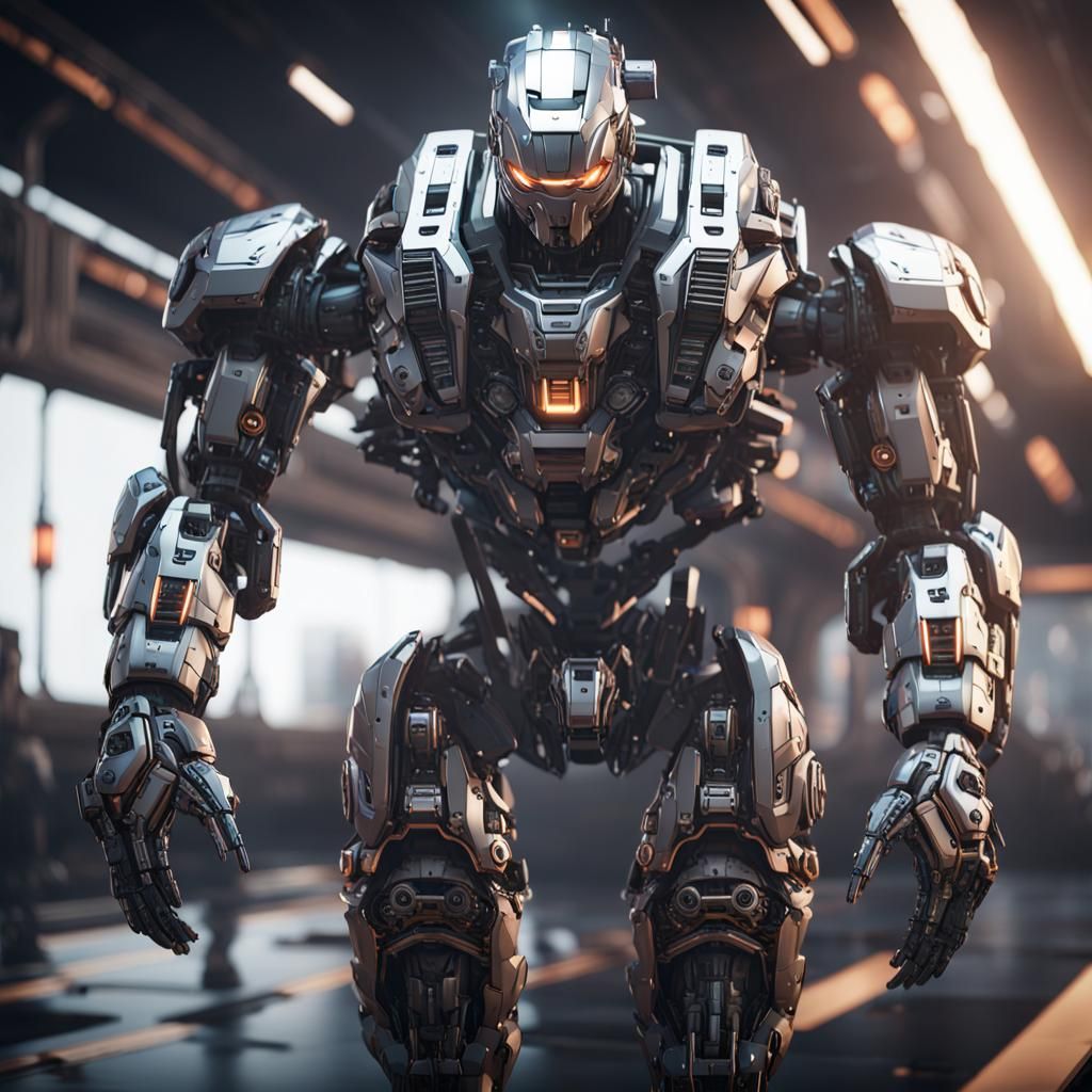 Man Driving Futuristic Mech Suit in Sci-Fi Style