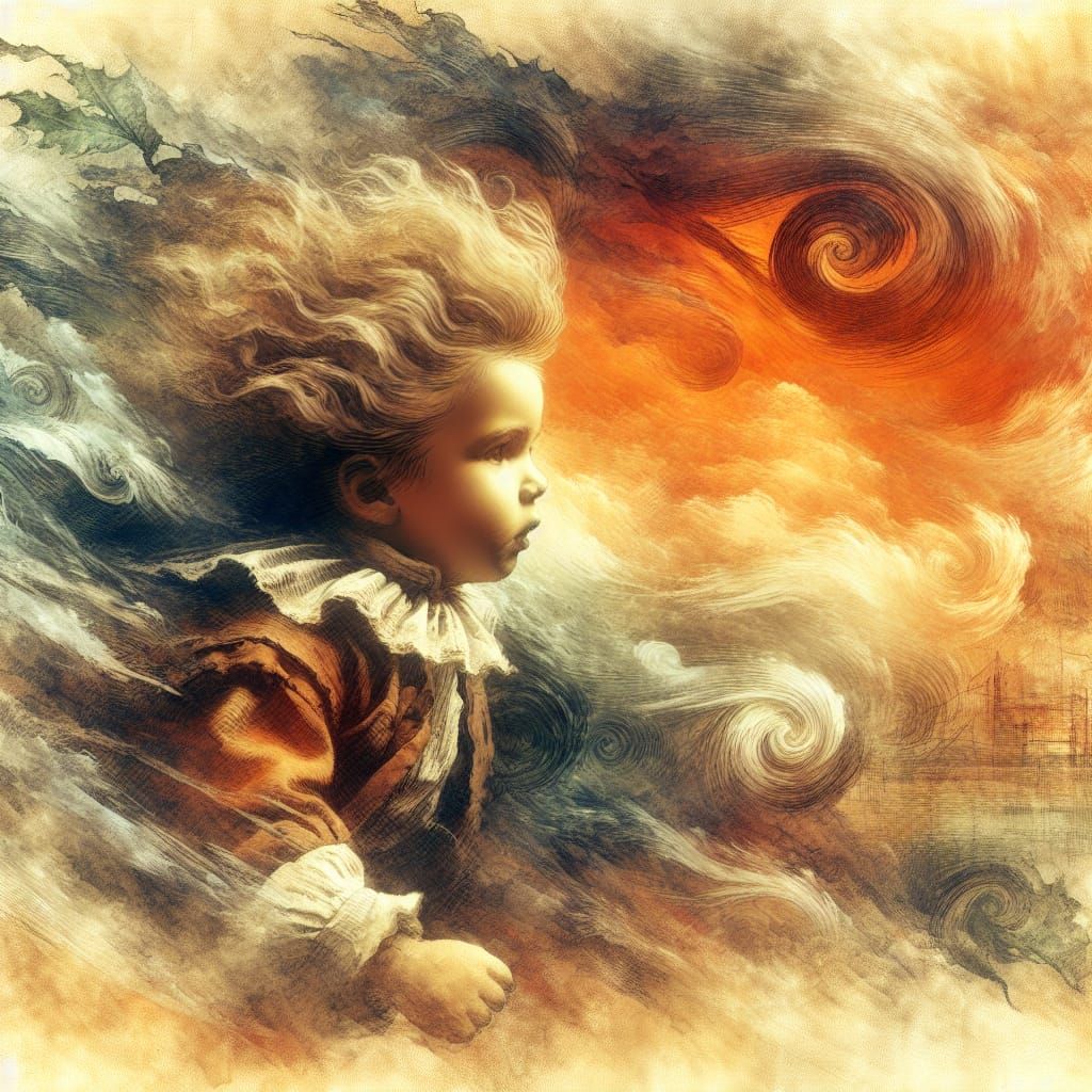 Child in Swirling Winds: A Romantic Era Scene