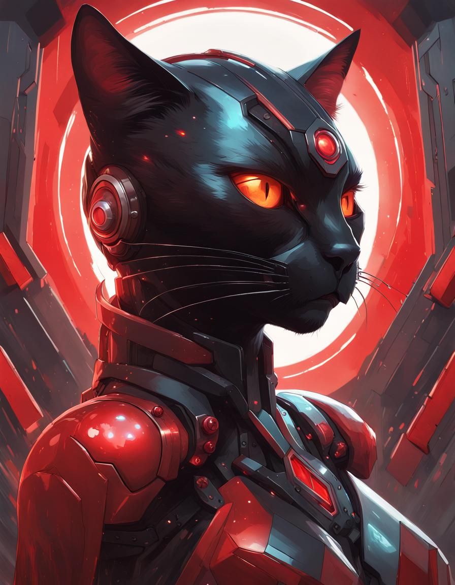 Cat Meets Robot: Hyperdetailed Concept Art