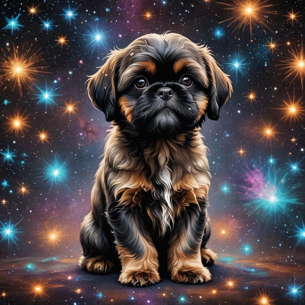 Shih Tzu Puppy in Holographic Astral Illustration