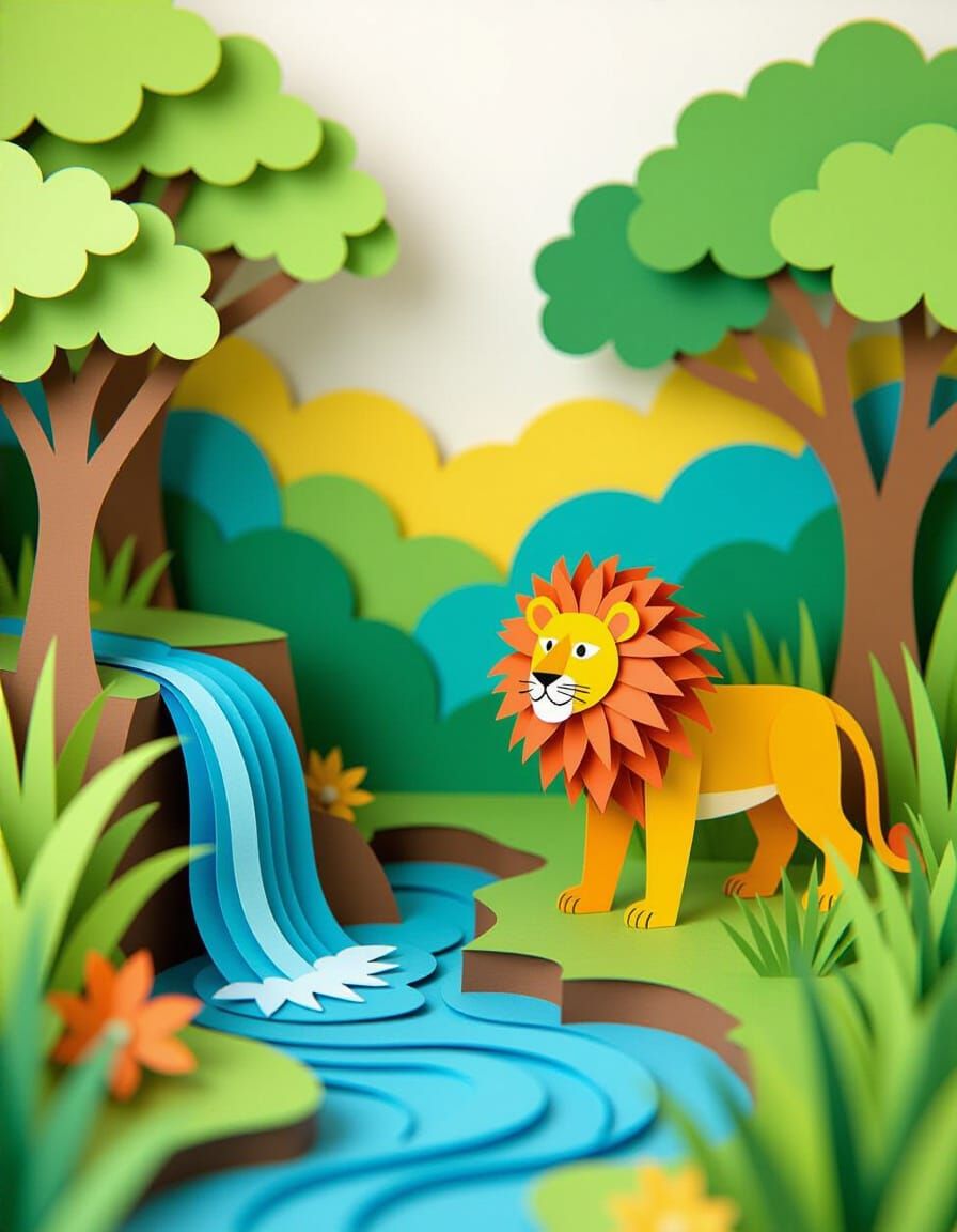 Detailed Paper Diorama of Jungle Scene