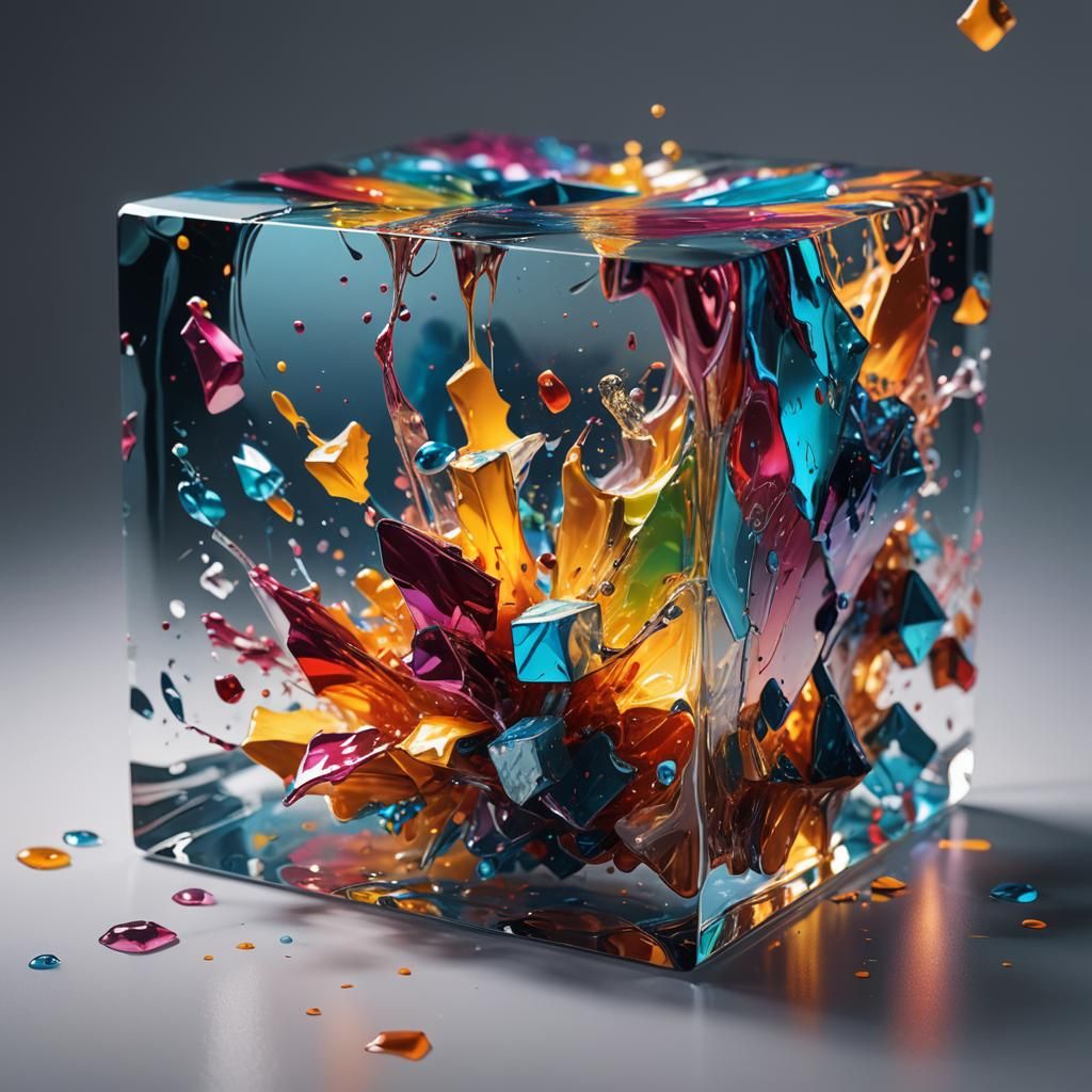 Hand Touches Luminous Cube Containing Miniature World