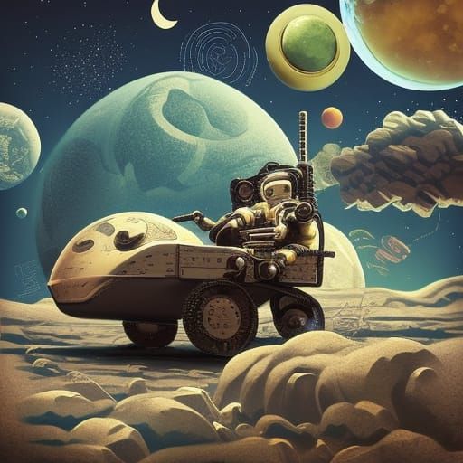 Man in Scuba Suit Drives Moon Rover