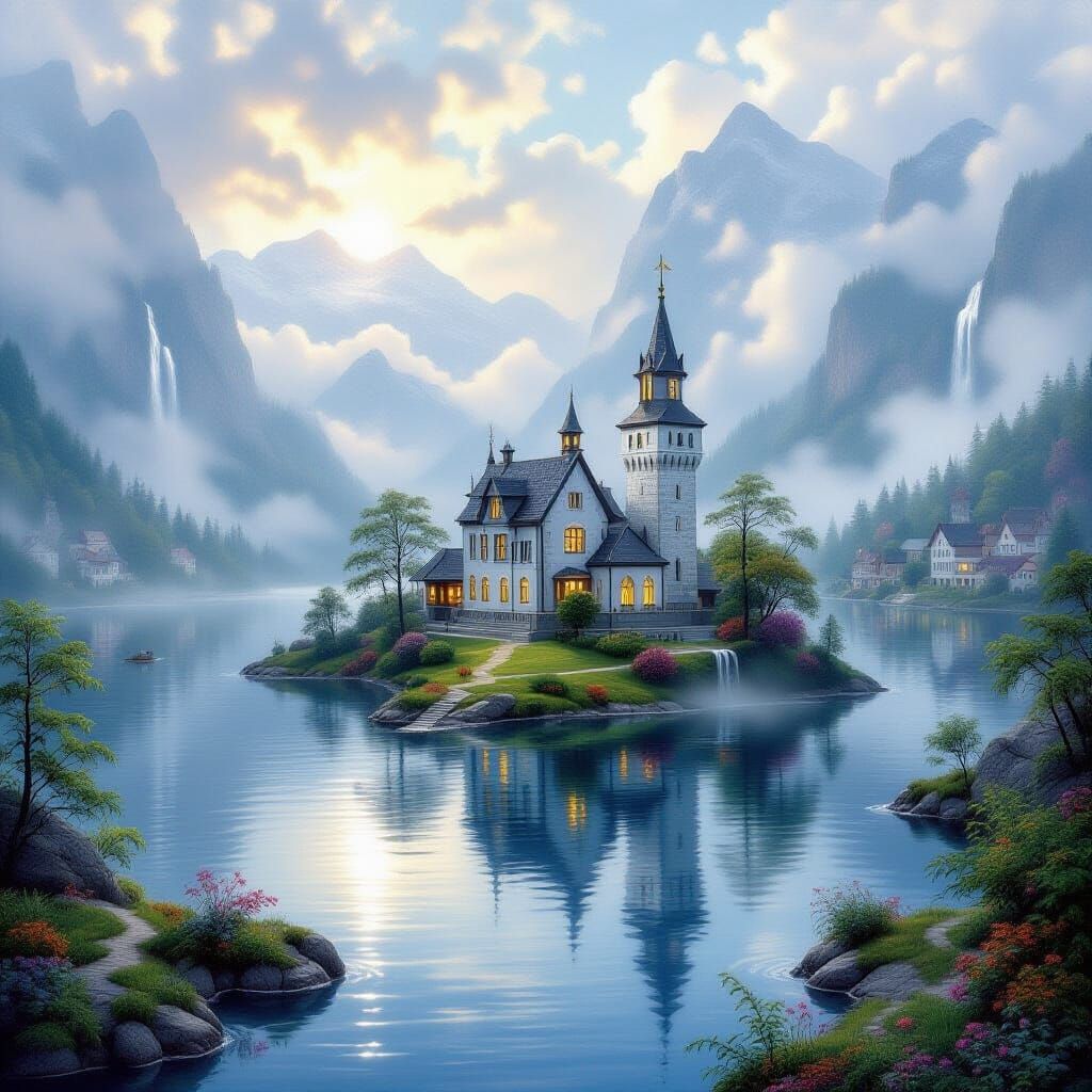 Ethereal Air Castle in Misty Landscape