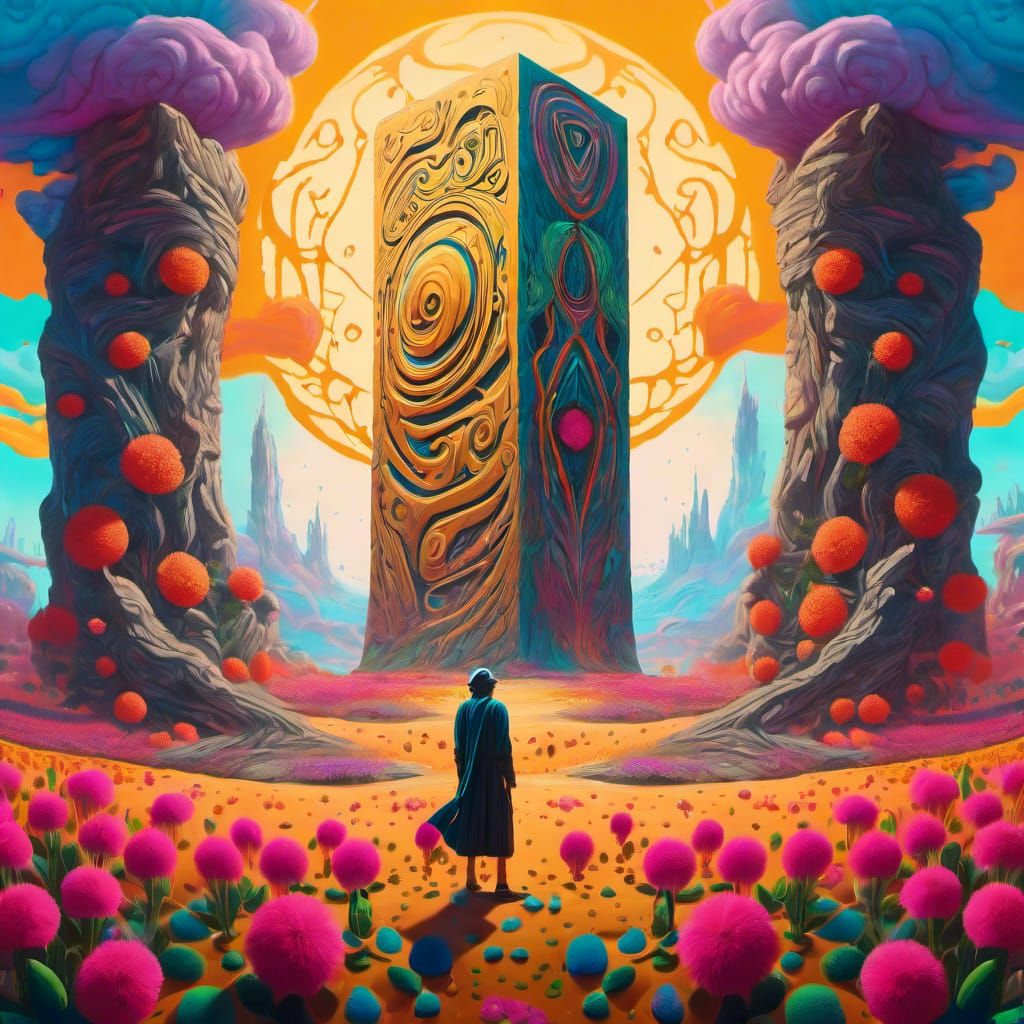 Nomad and Runestone Monolith in Surreal Style