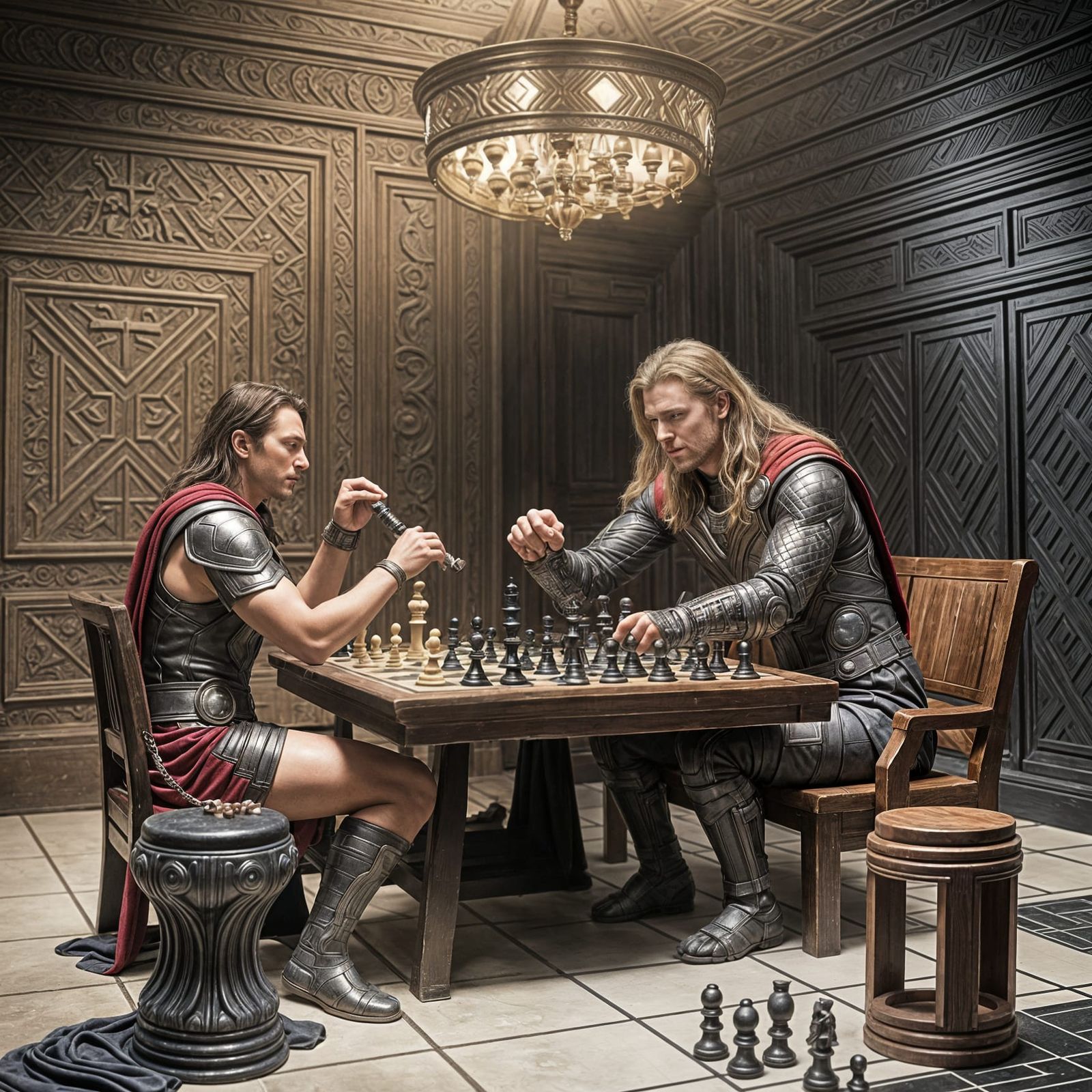 Thor and Loki Play Chess in Valhalla