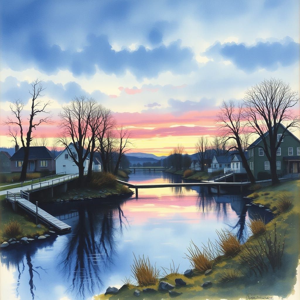 Dawn Watercolor Painting from 1968