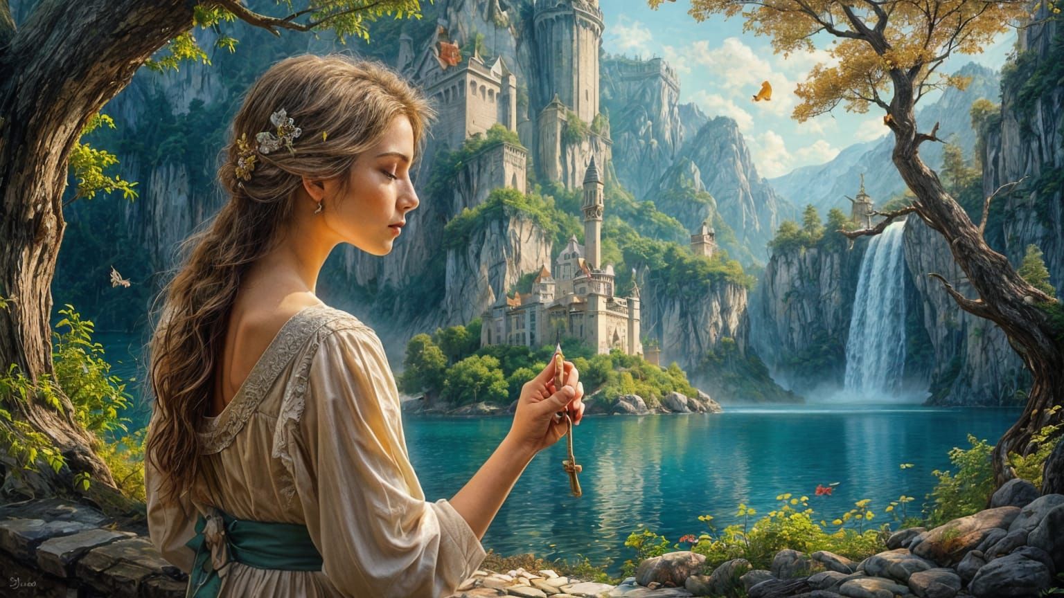 Artist Painting a Glowing Castle of Memory