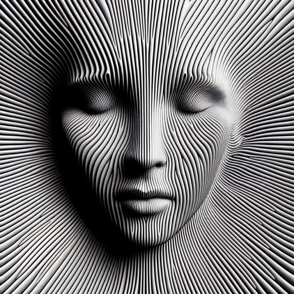 Abstract Face Emerging from Diagonal Lines